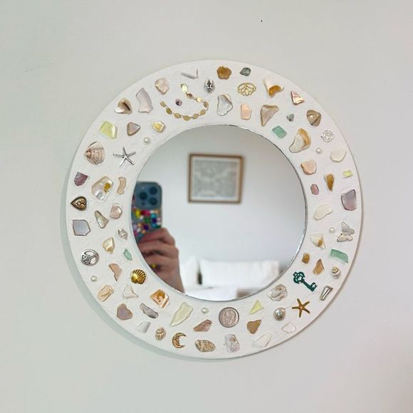 Anthropologie Other - Coastal Eclectic Wall Mirror - Vintage Inspired Seashell Mirror - Mosaic Pearl